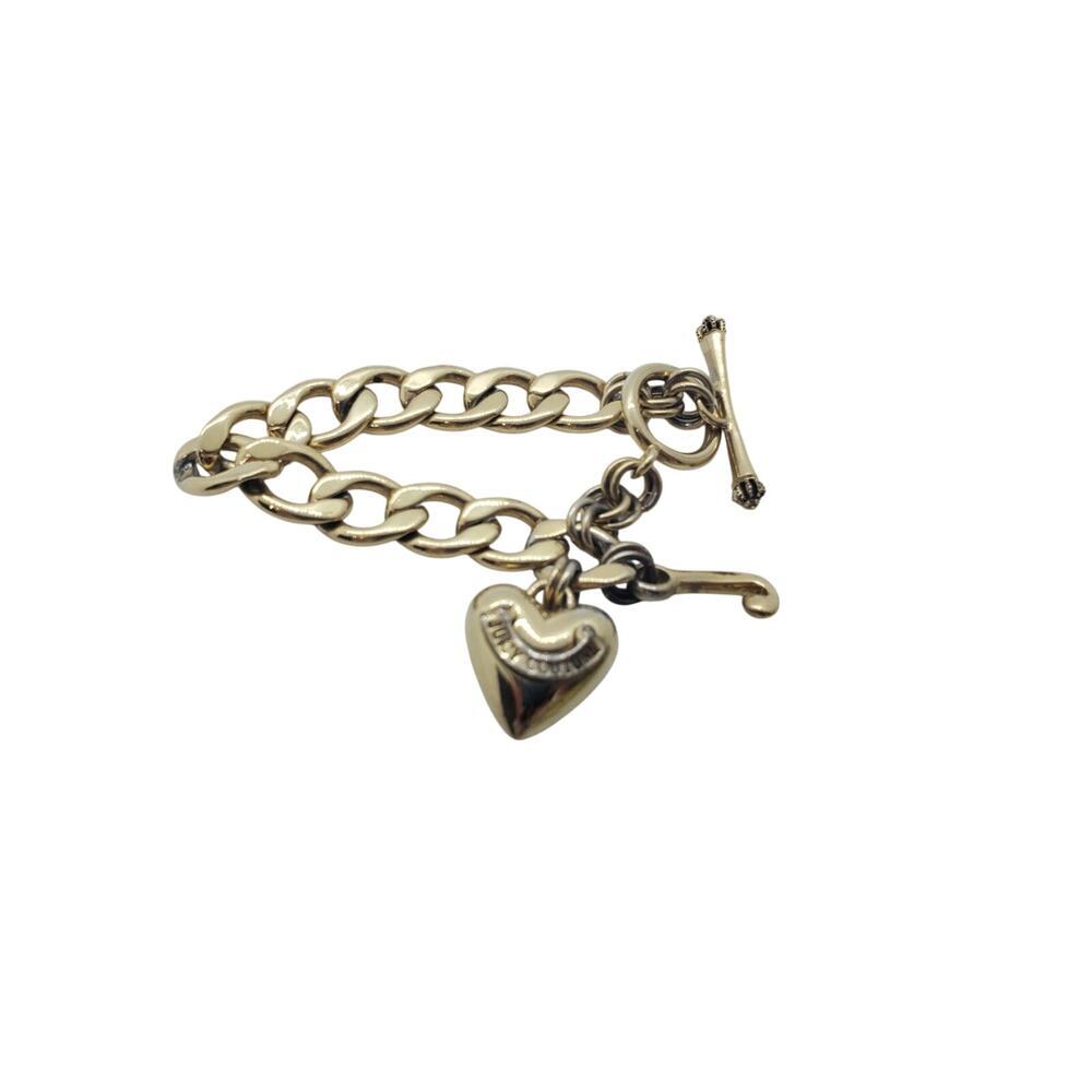Juicy Couture Y2K Gold Chunky Link Bracelet Gold Puffy Heart & J Charm